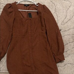 Lulu's Rich Brown Long Sleeve Dress